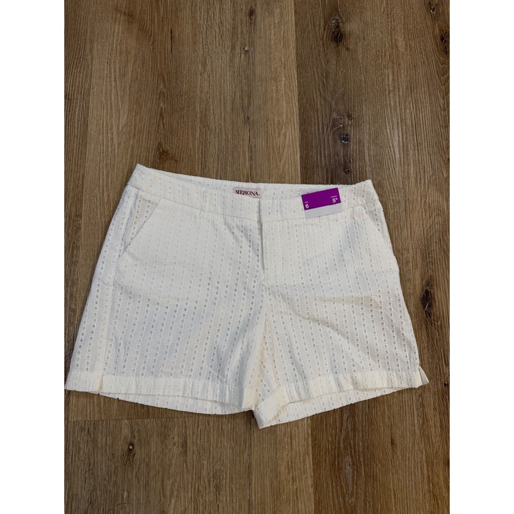 Merona Womens White Cotton Eyelet Shorts Size 6 5" Inseam Lined Casual Summer